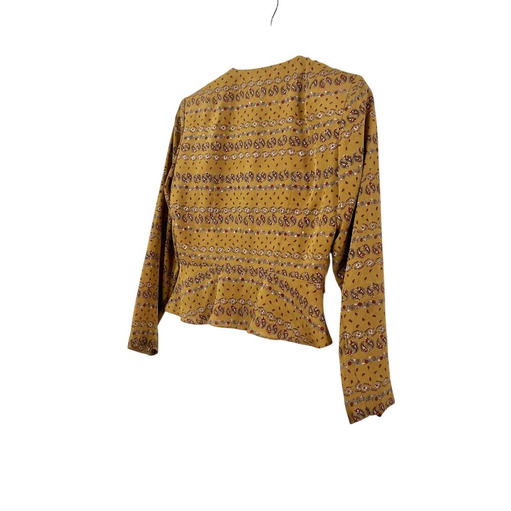 Vintage Japanese Floral Peplum Blouse 80s 90s Cottagecore Mustard Gold - Picture 7 of 15